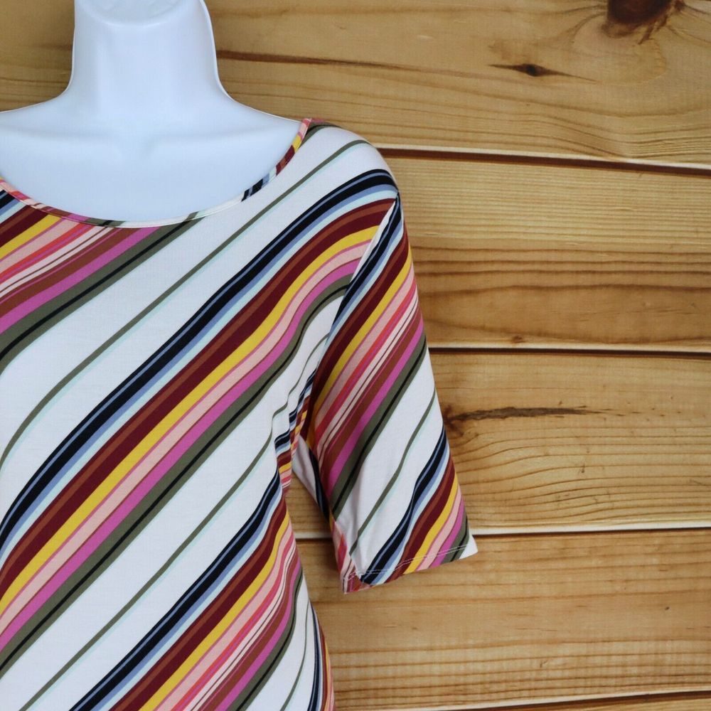 Apt. 9 Shirt Round Neck Blouse Womens Sz L Multicolor Striped Short (1/2) Sleeve - Picture 5 of 6